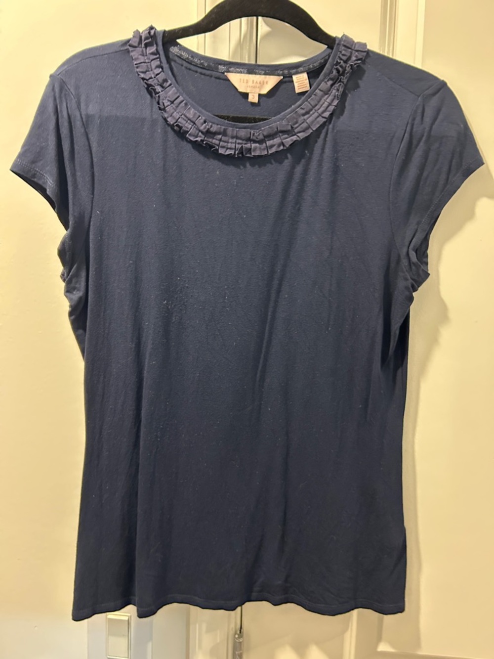 Ted Baker Navy Short Sleeve Tee with Ruffle Neck